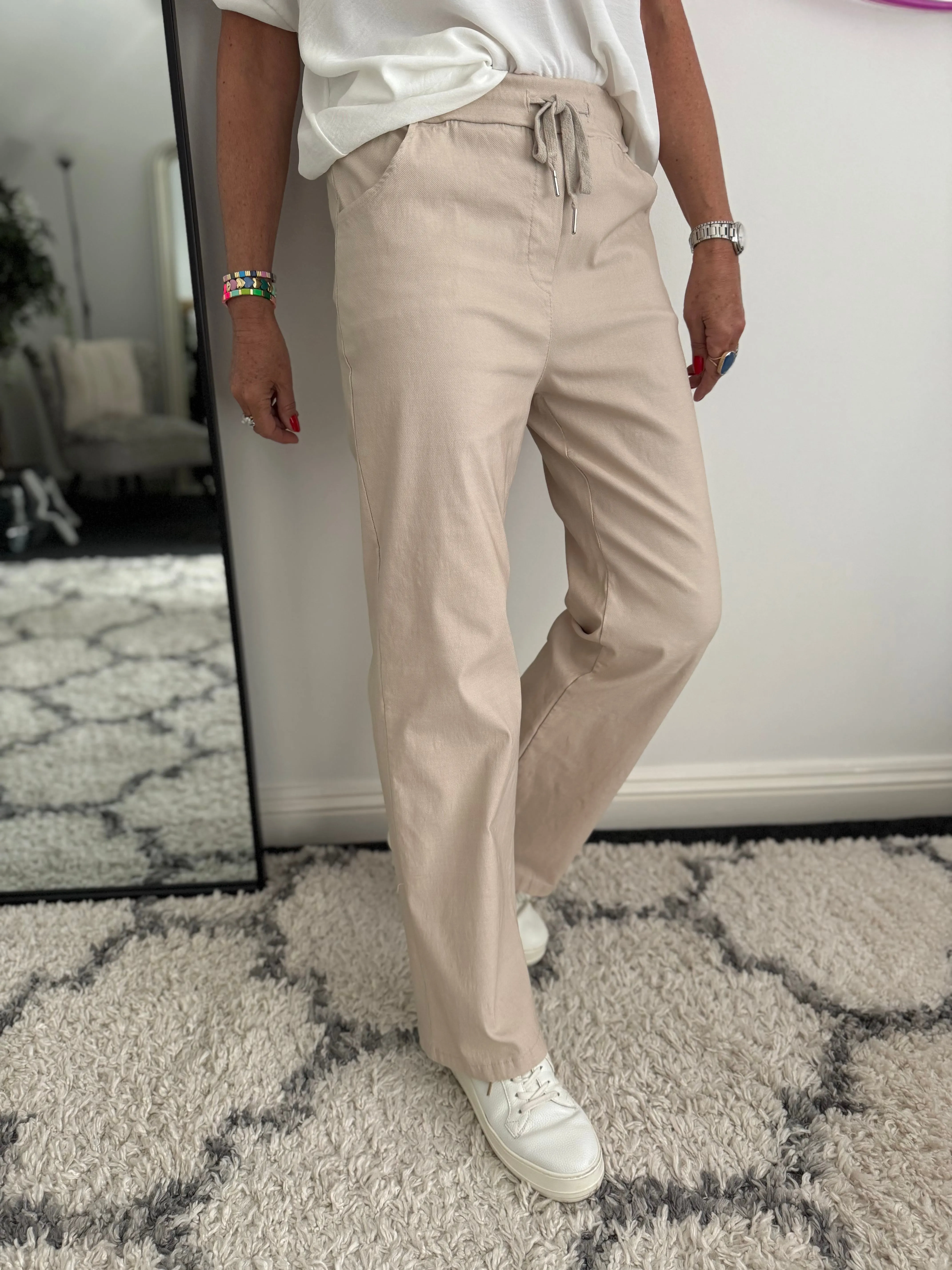 Super Stretch Straight Leg Trousers in Stone