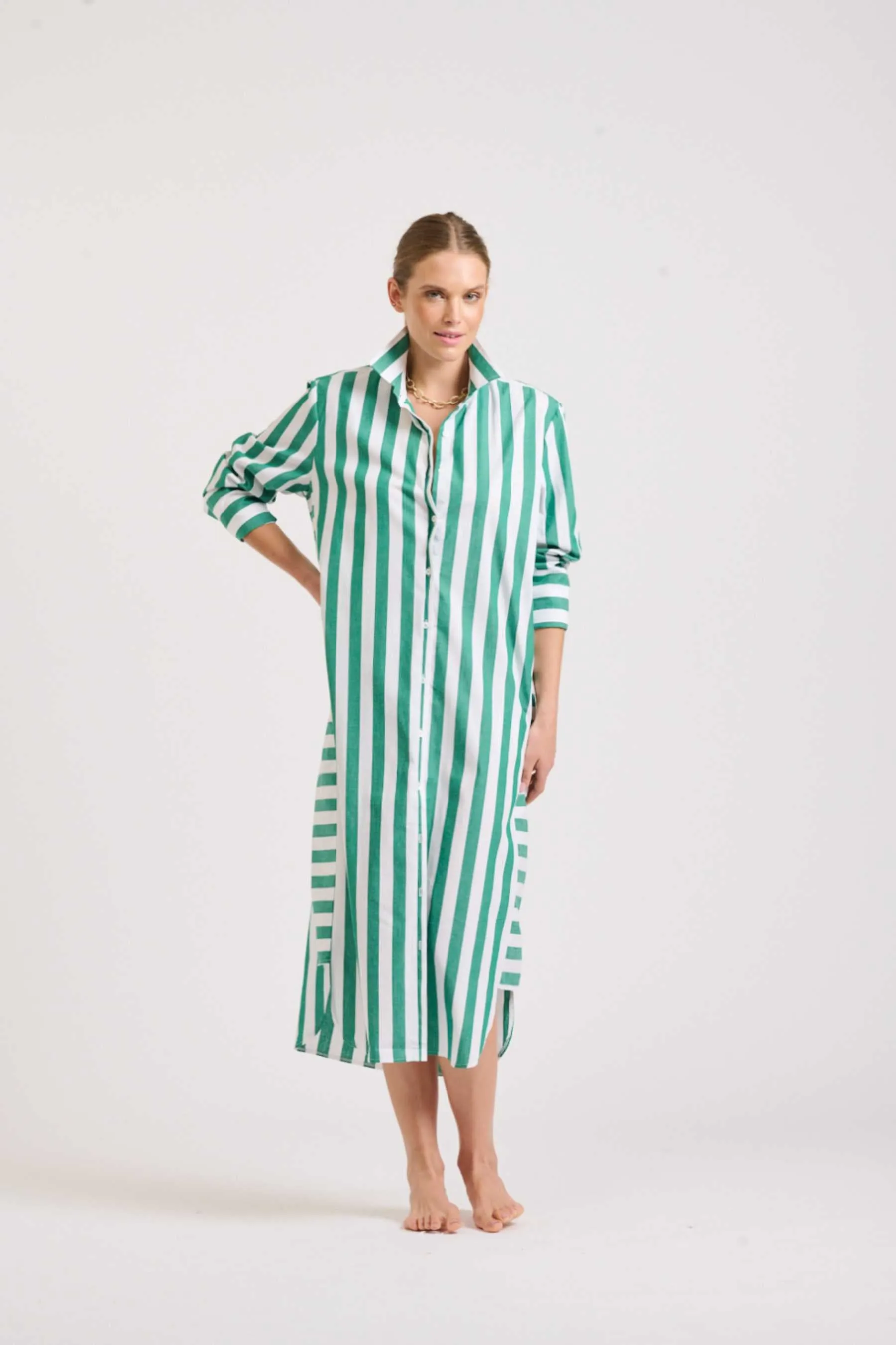 The Andrea Dress | Green Wide Stripe