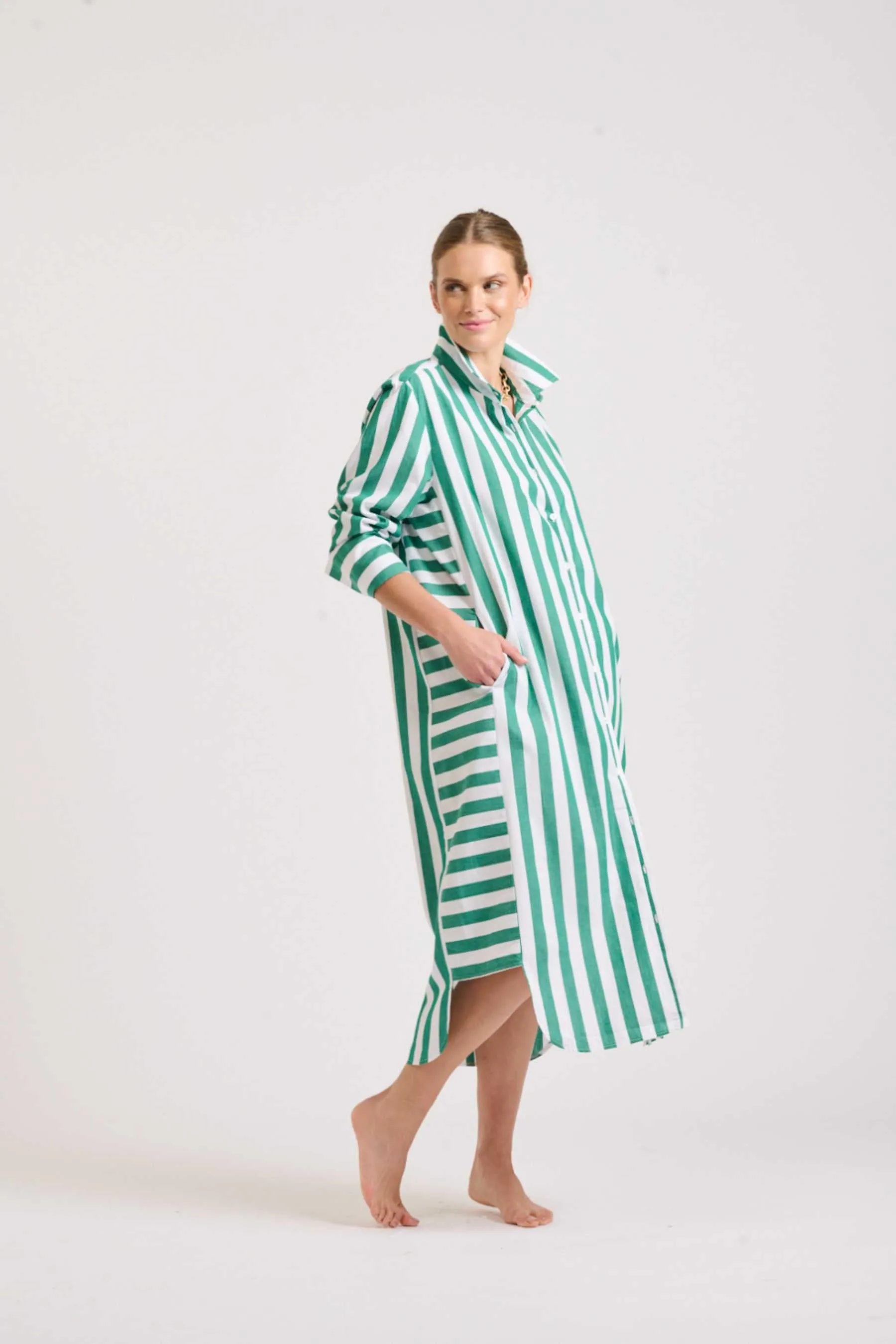 The Andrea Dress | Green Wide Stripe