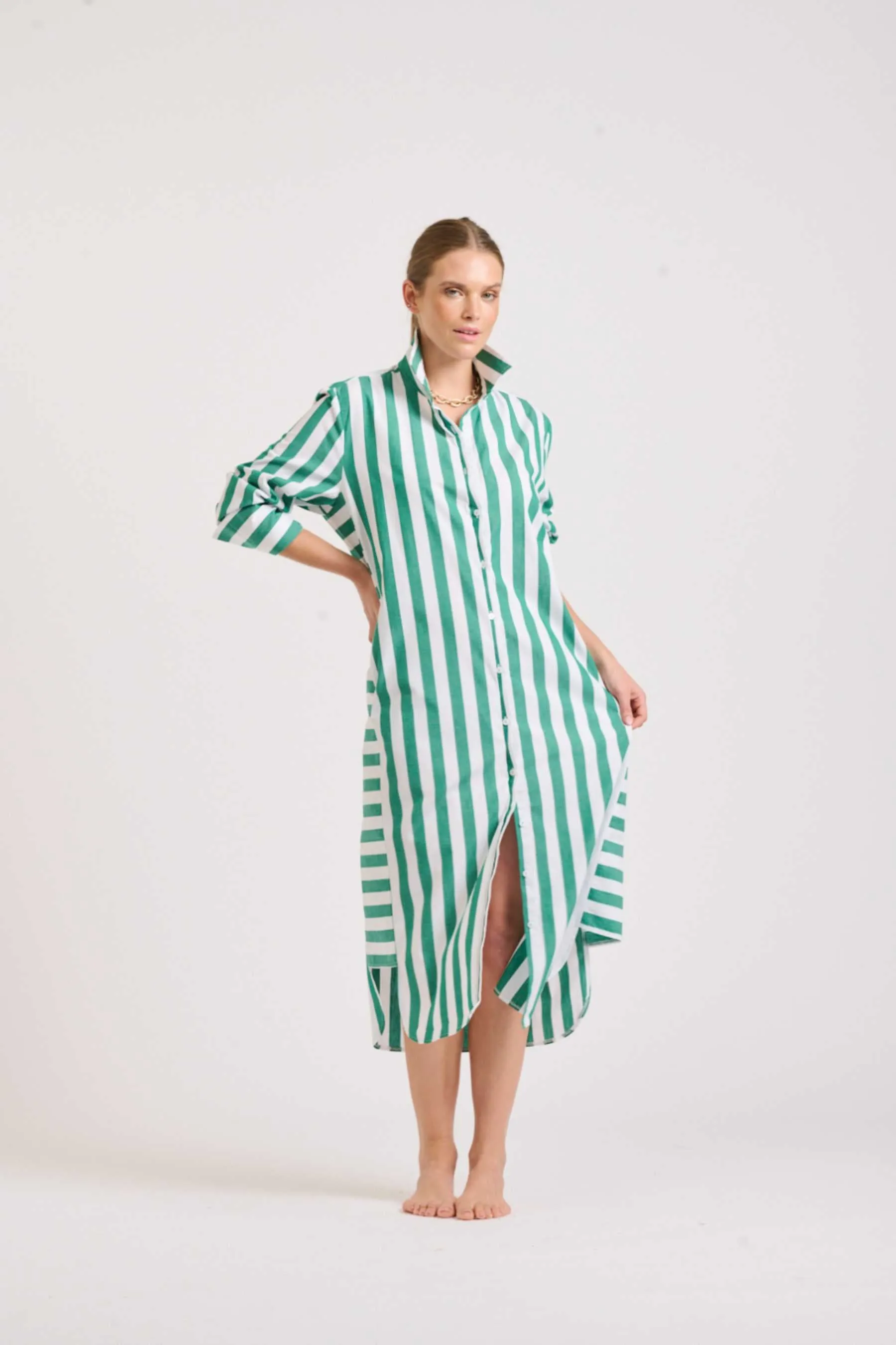 The Andrea Dress | Green Wide Stripe