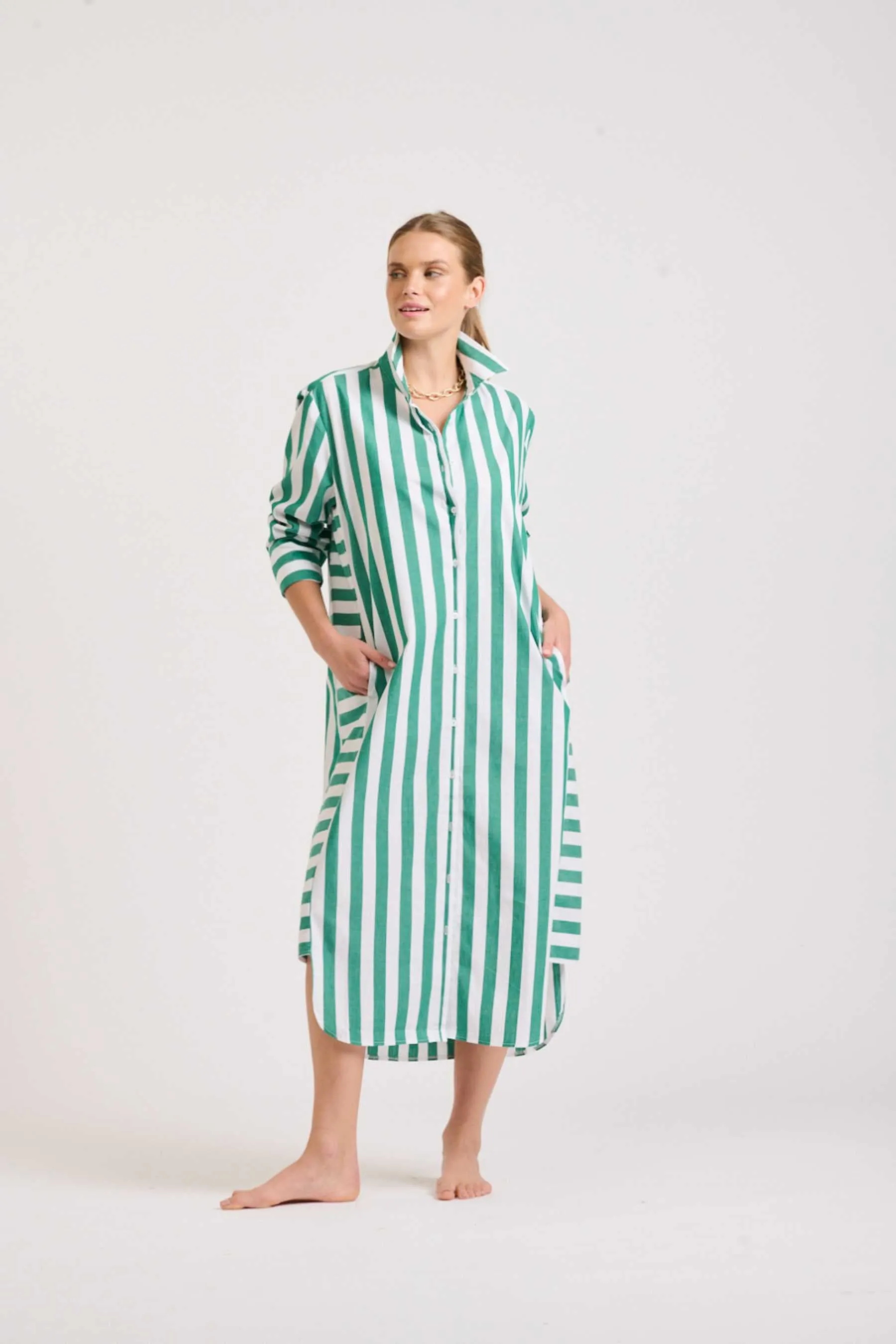 The Andrea Dress | Green Wide Stripe