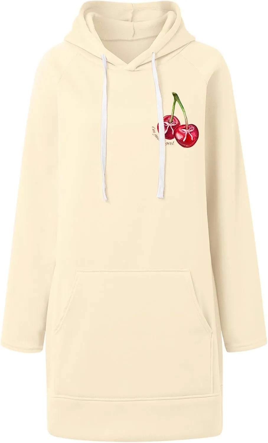The Warmy Oversized Hoodie Dress Women Casual Cherry Print Long Sleeve Warmy Hoodie Split Hem Hoodies with Pocket