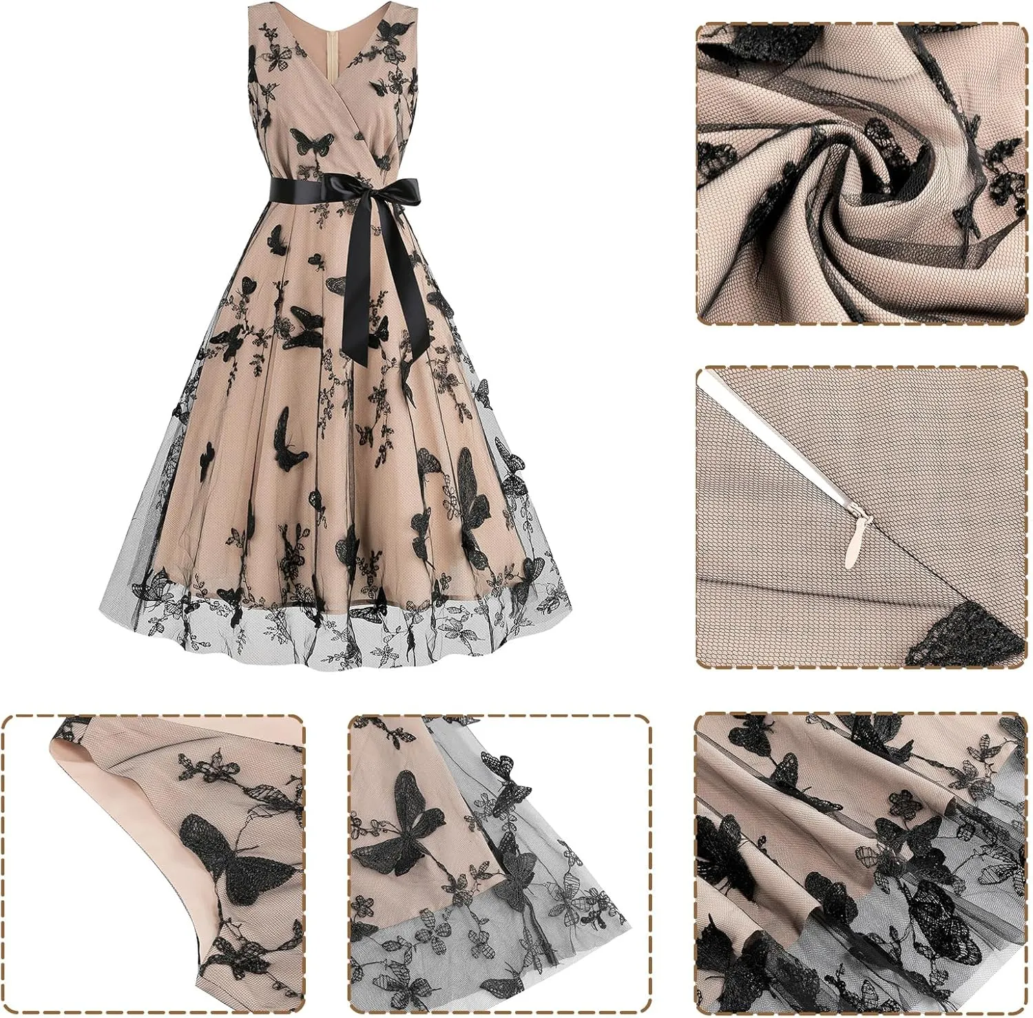 Tulle Embroidery Floral Dress for Women Sleeveless Mesh Flower Embroidered Tulle Prom Dress Summer Wedding Tea Party Dress