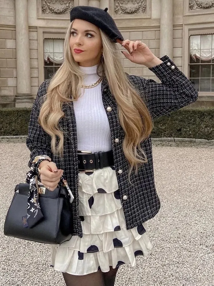 Tweed Vintage Oversize Plaid Streetwear Loose Elegant Shirt