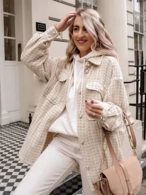 Tweed Vintage Oversize Plaid Streetwear Loose Elegant Shirt