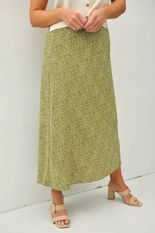 VIOLET FLORAL PRINT MIDI SKIRT WITH ELASTIC WAISTBAND