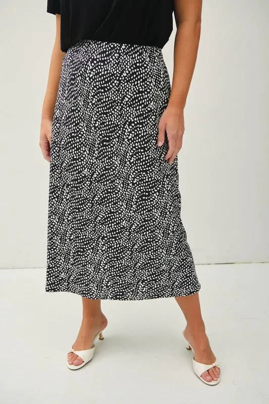 VIOLET FLORAL PRINT MIDI SKIRT WITH ELASTIC WAISTBAND