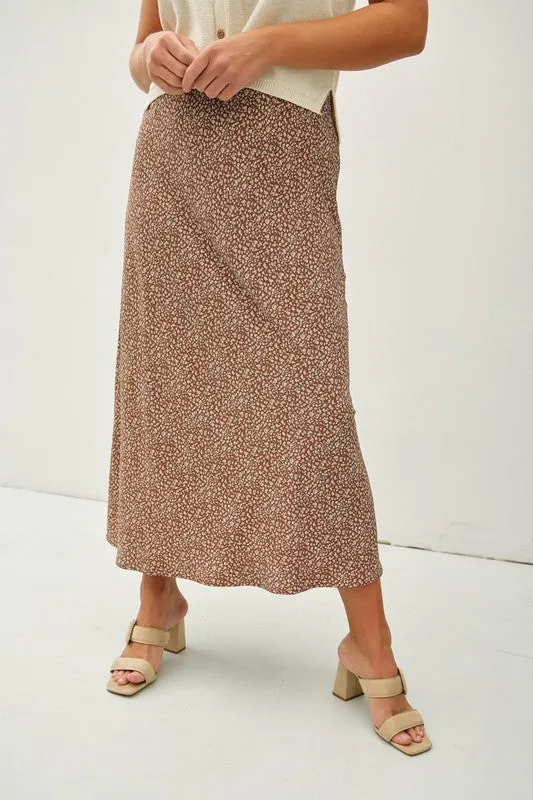 VIOLET FLORAL PRINT MIDI SKIRT WITH ELASTIC WAISTBAND