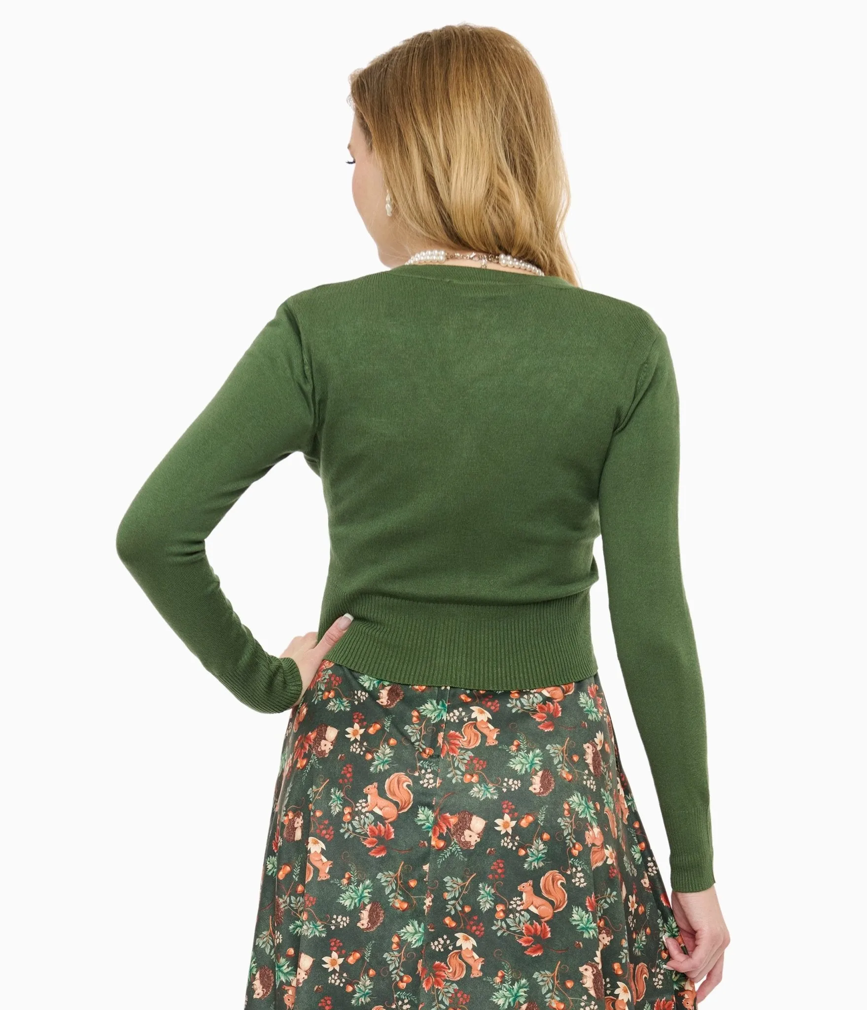 Voodoo Vixen 1950s Green Woodland Embroidered Cardigan