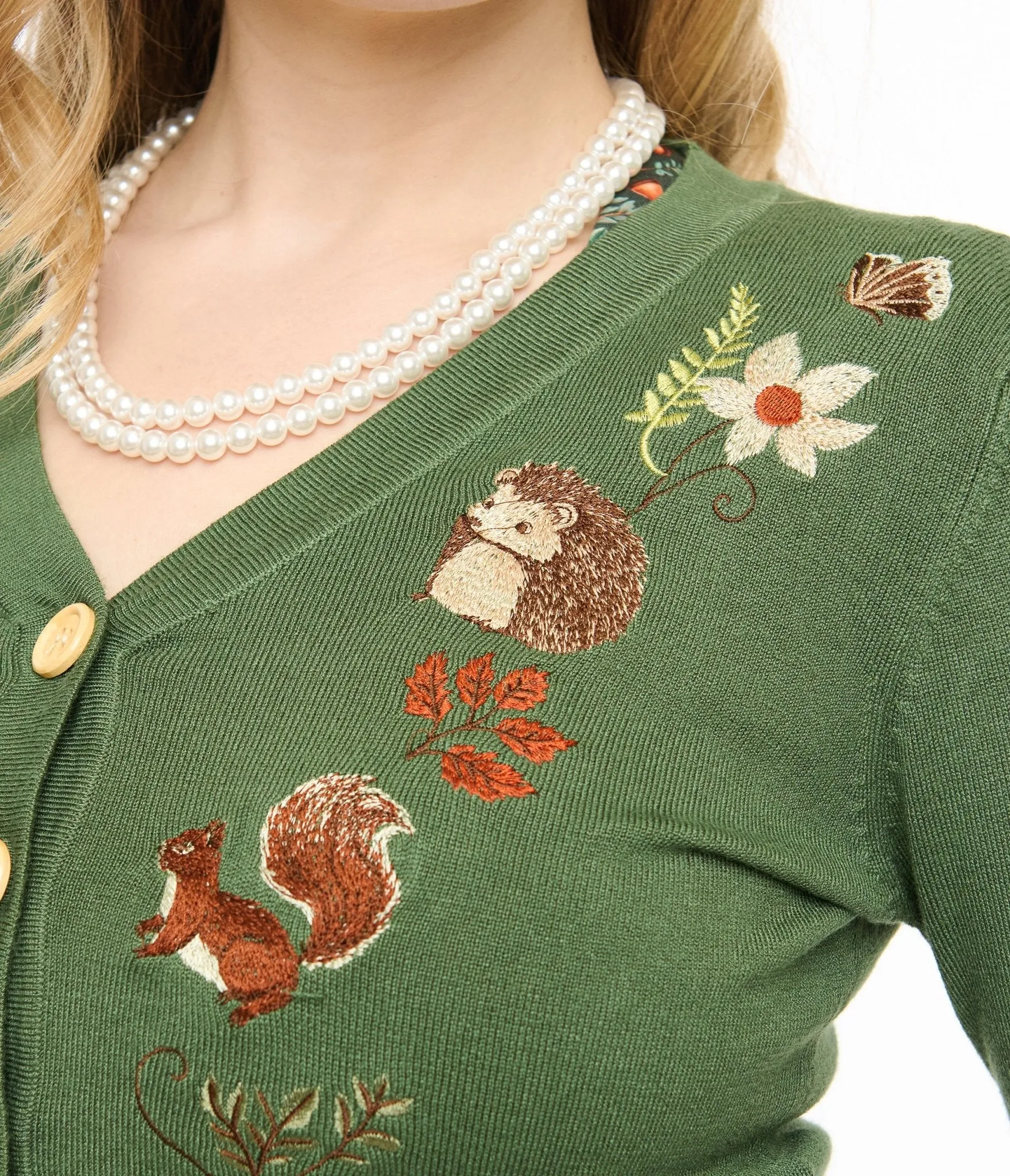Voodoo Vixen 1950s Green Woodland Embroidered Cardigan