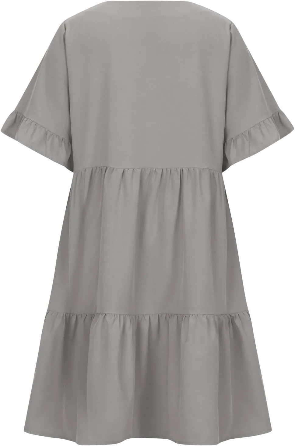 Women Summer Casual Dress Loose V Neck Sundress Short Flowy Dress Ruffle Tiered Mini Dress Cute Shirt Dress for Beach