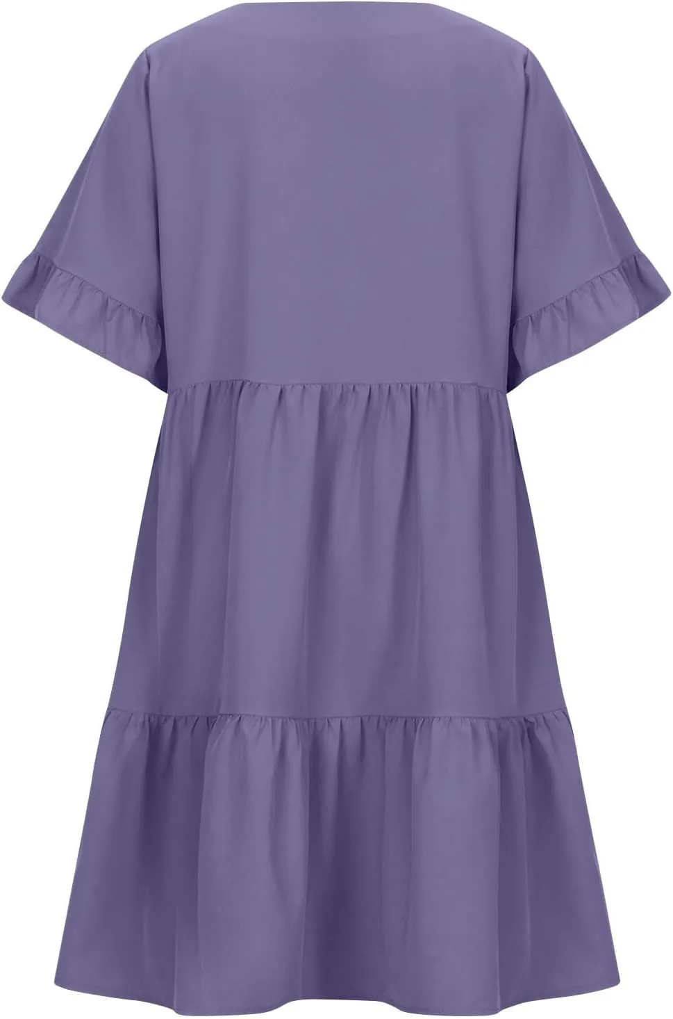 Women Summer Casual Dress Loose V Neck Sundress Short Flowy Dress Ruffle Tiered Mini Dress Cute Shirt Dress for Beach