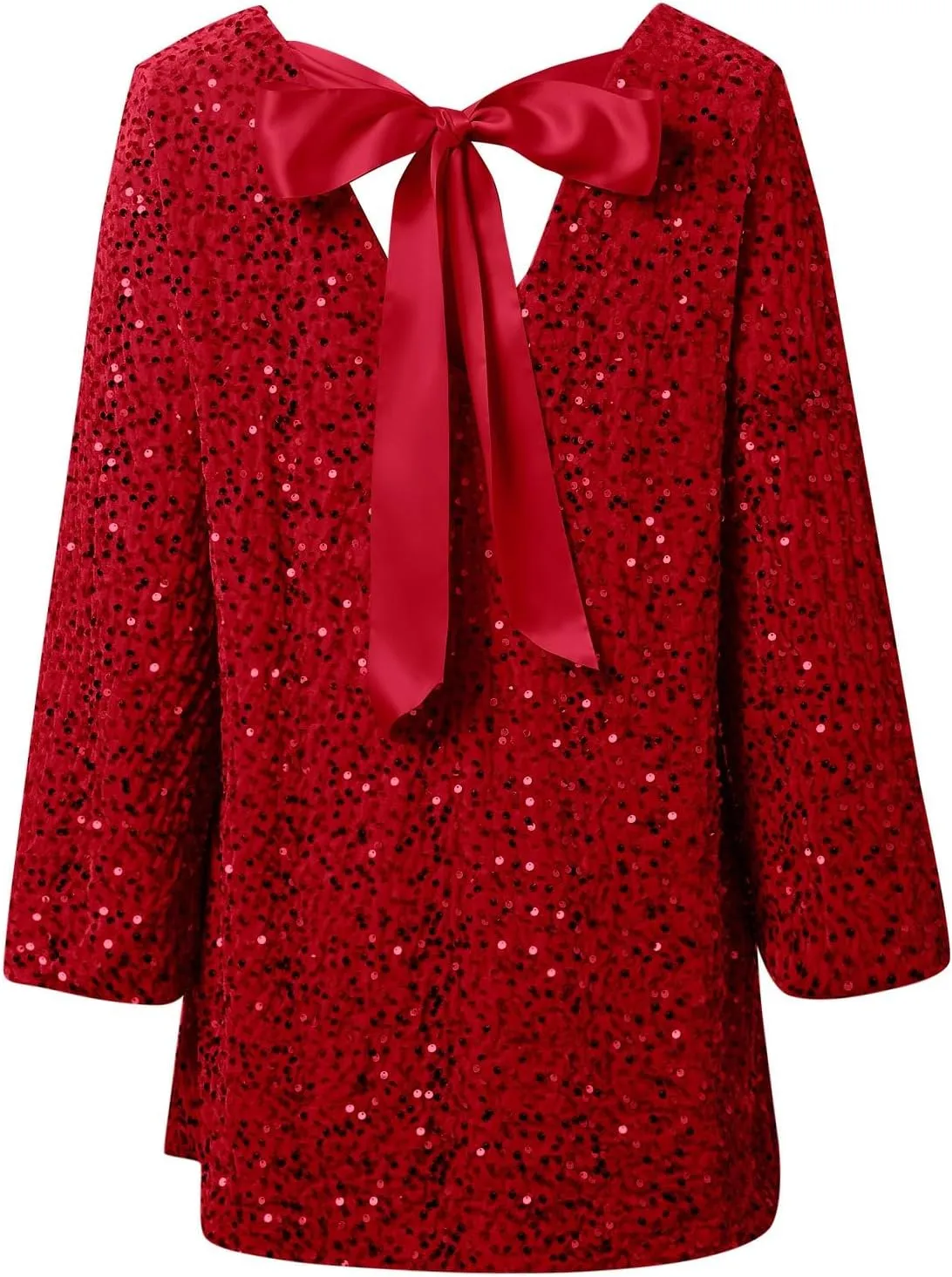 Womens Sequin Warmy Oversized Crewneck Sweatshirts Dress Sparkly Glitter Pullover Long Sleeve Outfits with Bow Ribbon