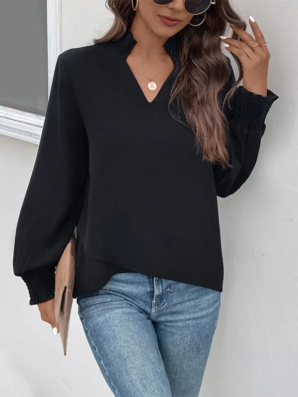 Women's V-neck elegant loose fit shirt