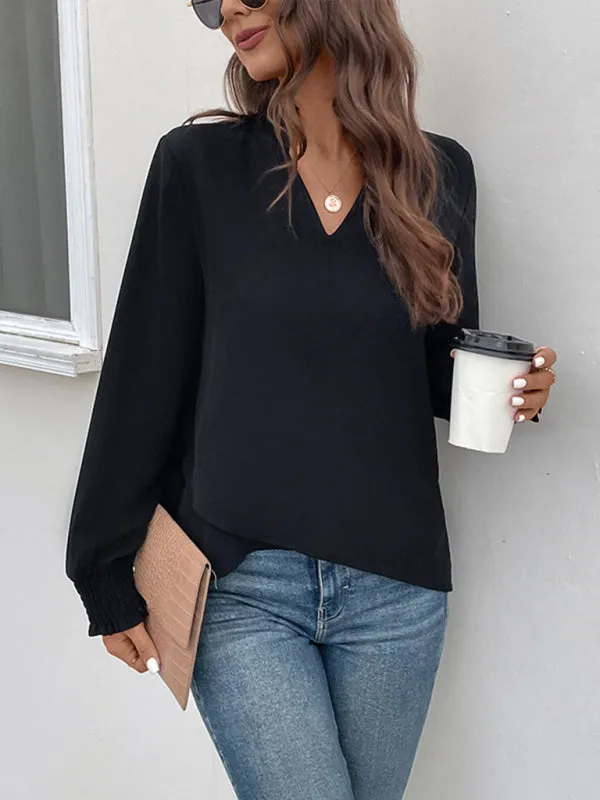 Women's V-neck elegant loose fit shirt