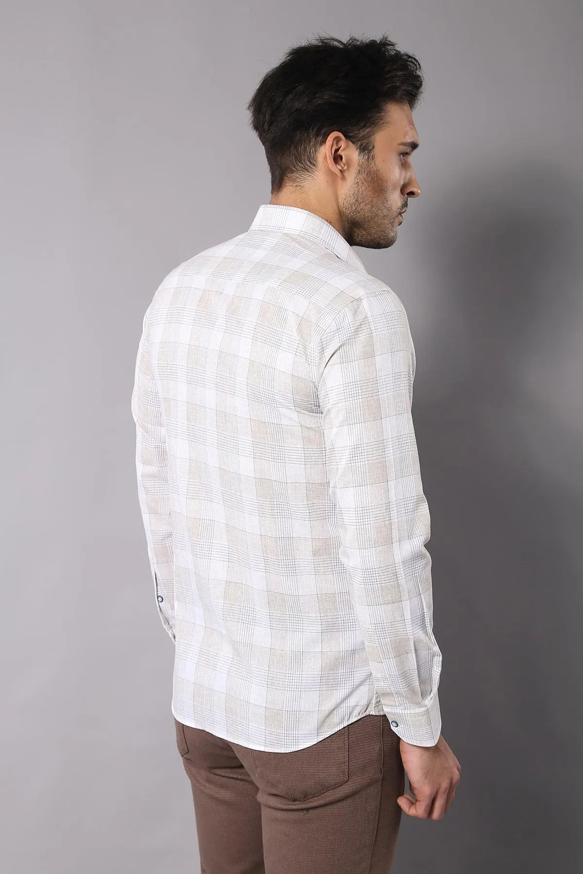 WSS Slim Fit Checked Beige Shirt  - Rodgau