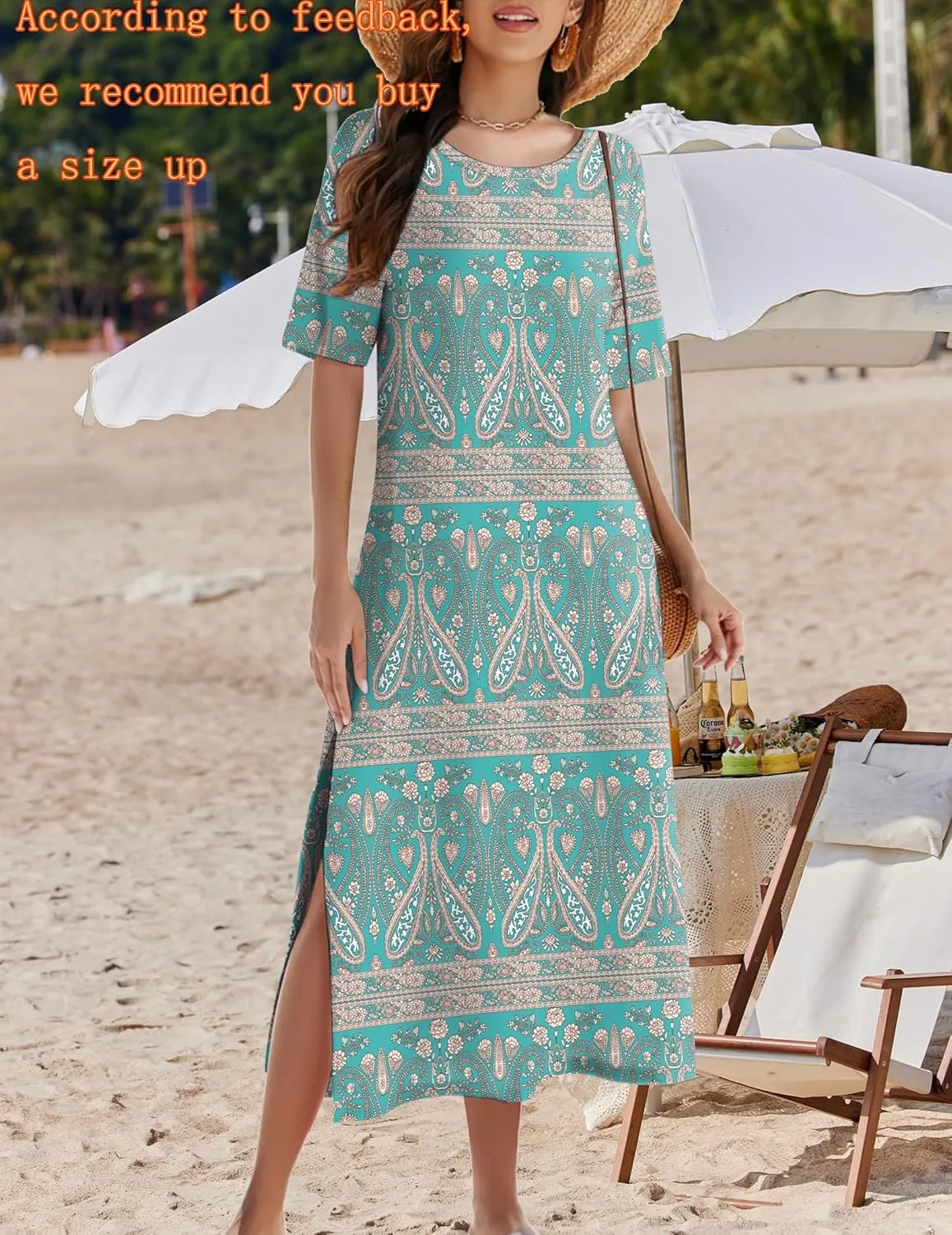 Zeagoo Women Floral Summer Dress Casual Beach Dress Printed T Shirt Dress Split Long Dress Travel 2025 Vacation Dress