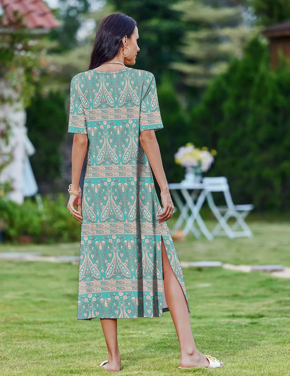 Zeagoo Women Floral Summer Dress Casual Beach Dress Printed T Shirt Dress Split Long Dress Travel 2025 Vacation Dress