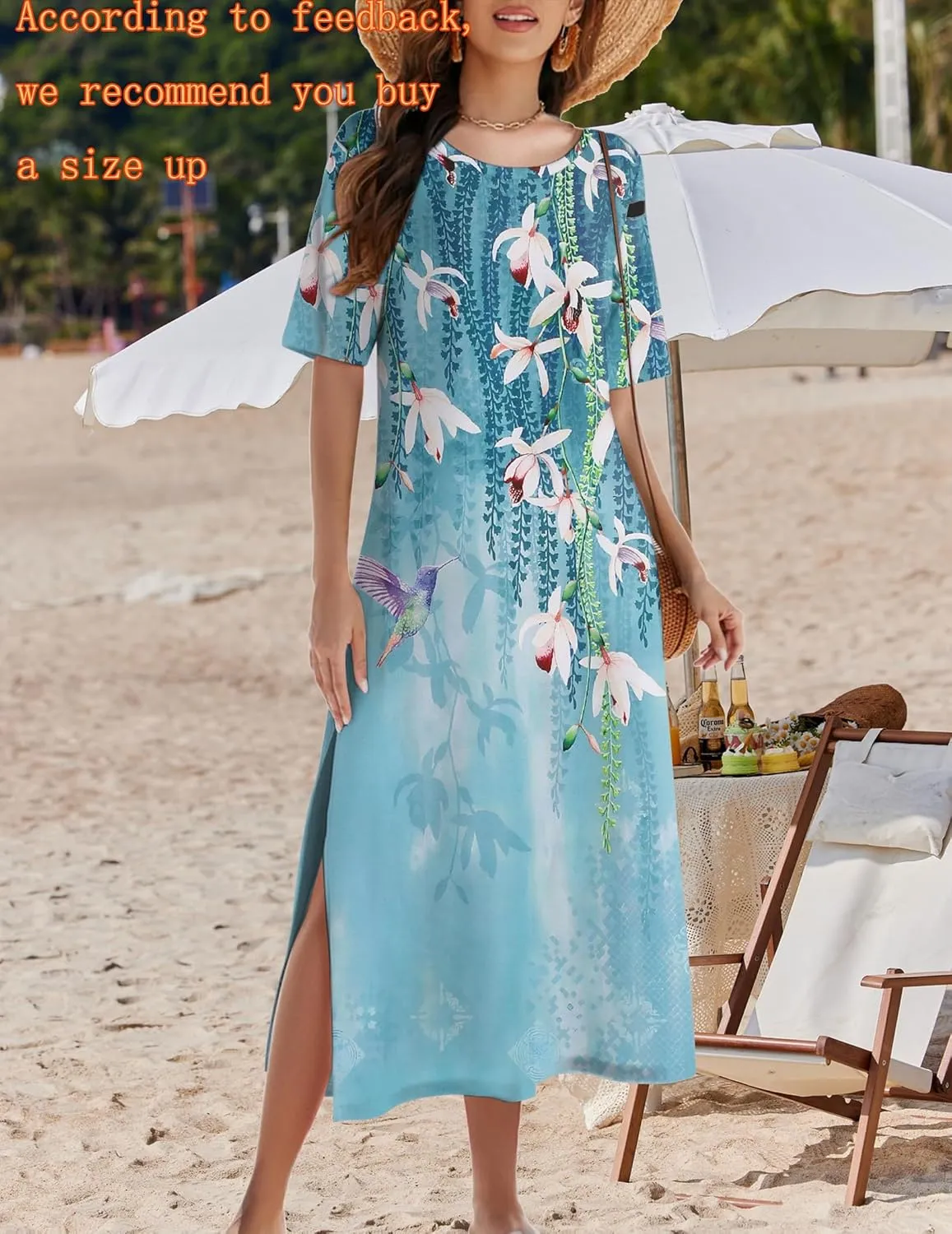 Zeagoo Women Floral Summer Dress Casual Beach Dress Printed T Shirt Dress Split Long Dress Travel 2025 Vacation Dress