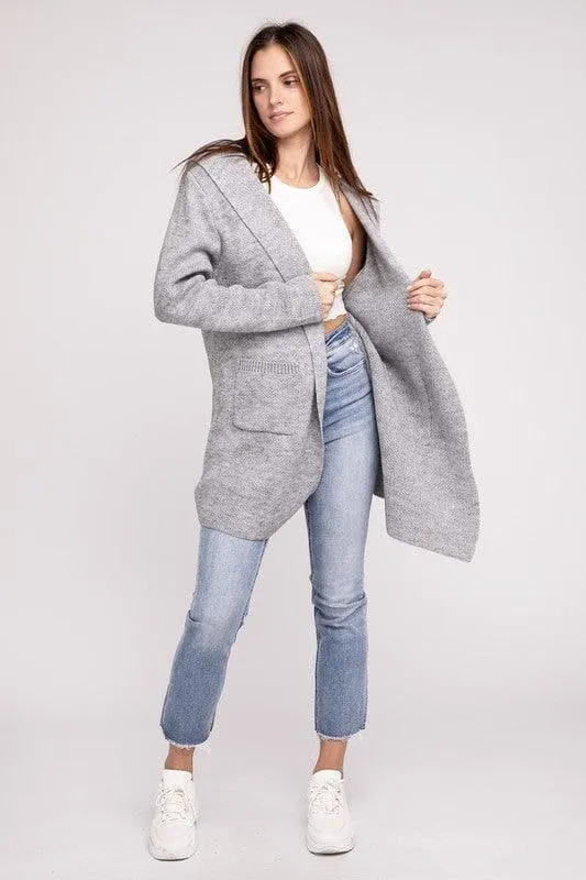 Zenana Hooded Open Front Sweater Cardigan