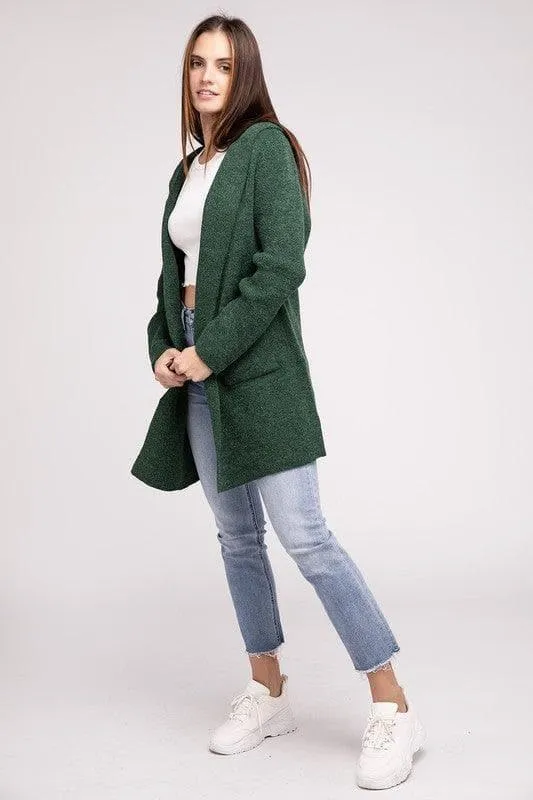 Zenana Hooded Open Front Sweater Cardigan